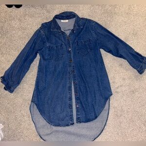 Denim High/Low Button-Up Shirt